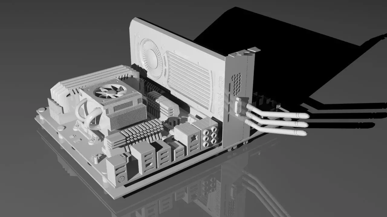 Full motherboard with CPU heatsink GPU RAM and more 3D model_0