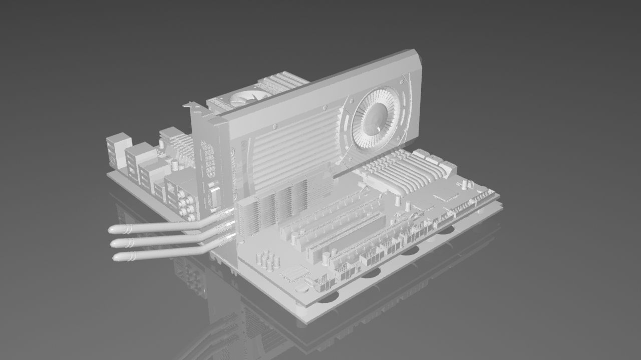 Full motherboard with CPU heatsink GPU RAM and more 3D model_2