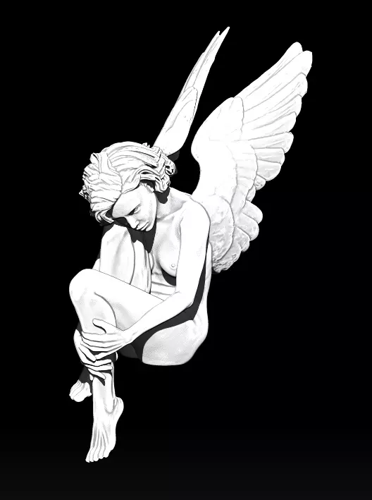 Sad Wounded Sitting Angel Statue High Detailed 3D print model_0