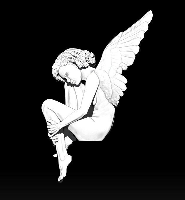 Sad Wounded Sitting Angel Statue High Detailed 3D print model_2