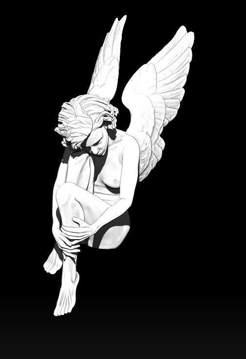 Sad Wounded Sitting Angel Statue High Detailed 3D print model_3