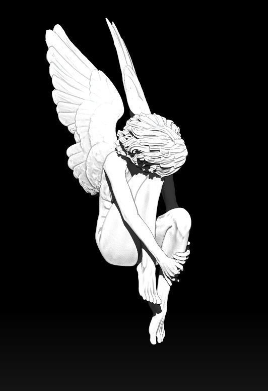 Sad Wounded Sitting Angel Statue High Detailed 3D print model_5