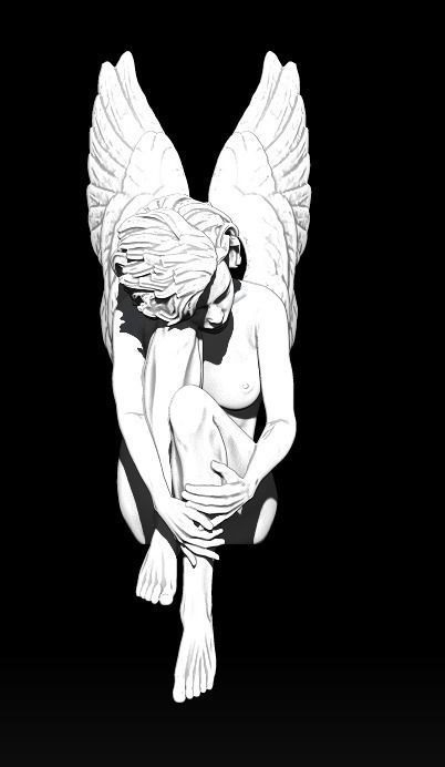 Sad Wounded Sitting Angel Statue High Detailed 3D print model_4