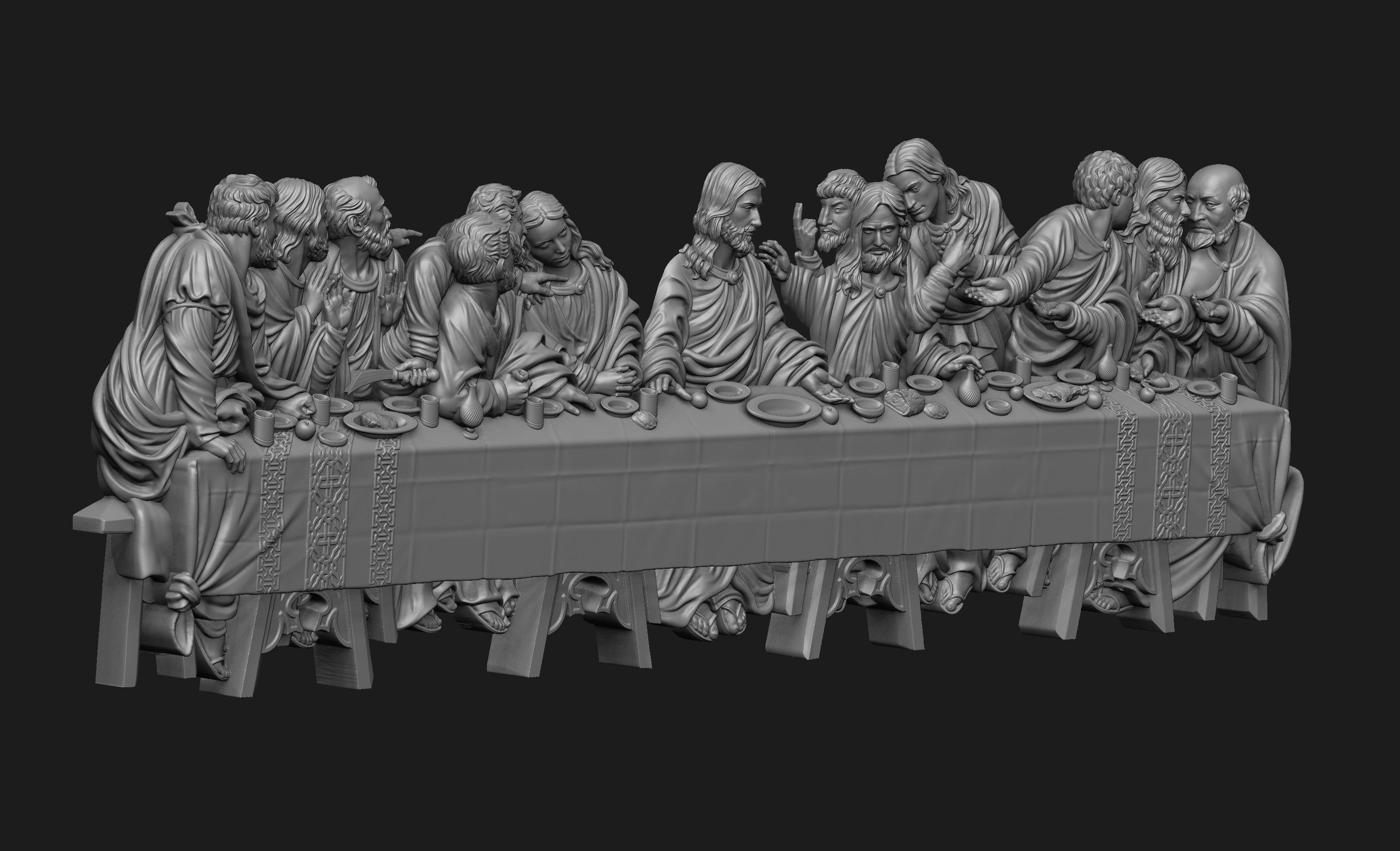 Last Supper Bas-Relief Set 3D print model_10