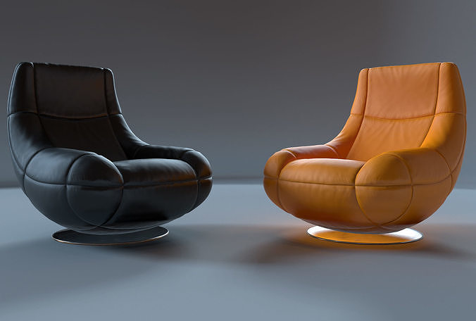 Armchair orange leather swivel chair Low-poly 3D model