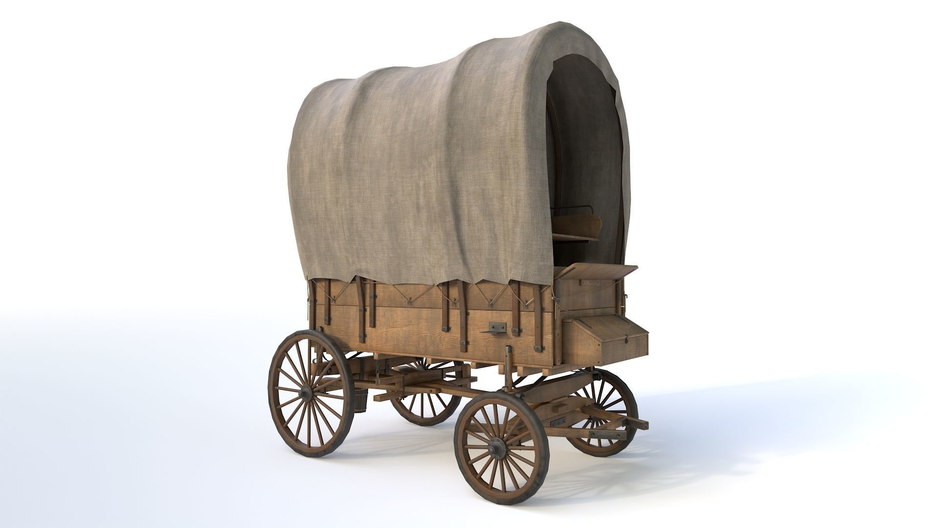 Western Covered Wagon Low-poly 3D model_1