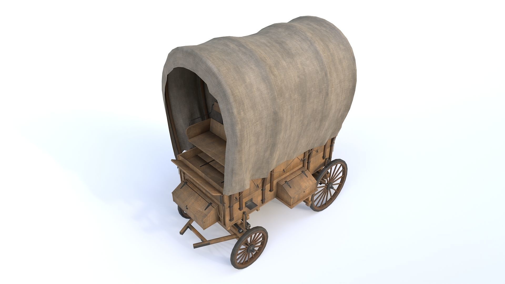 Western Covered Wagon Low-poly 3D model_4