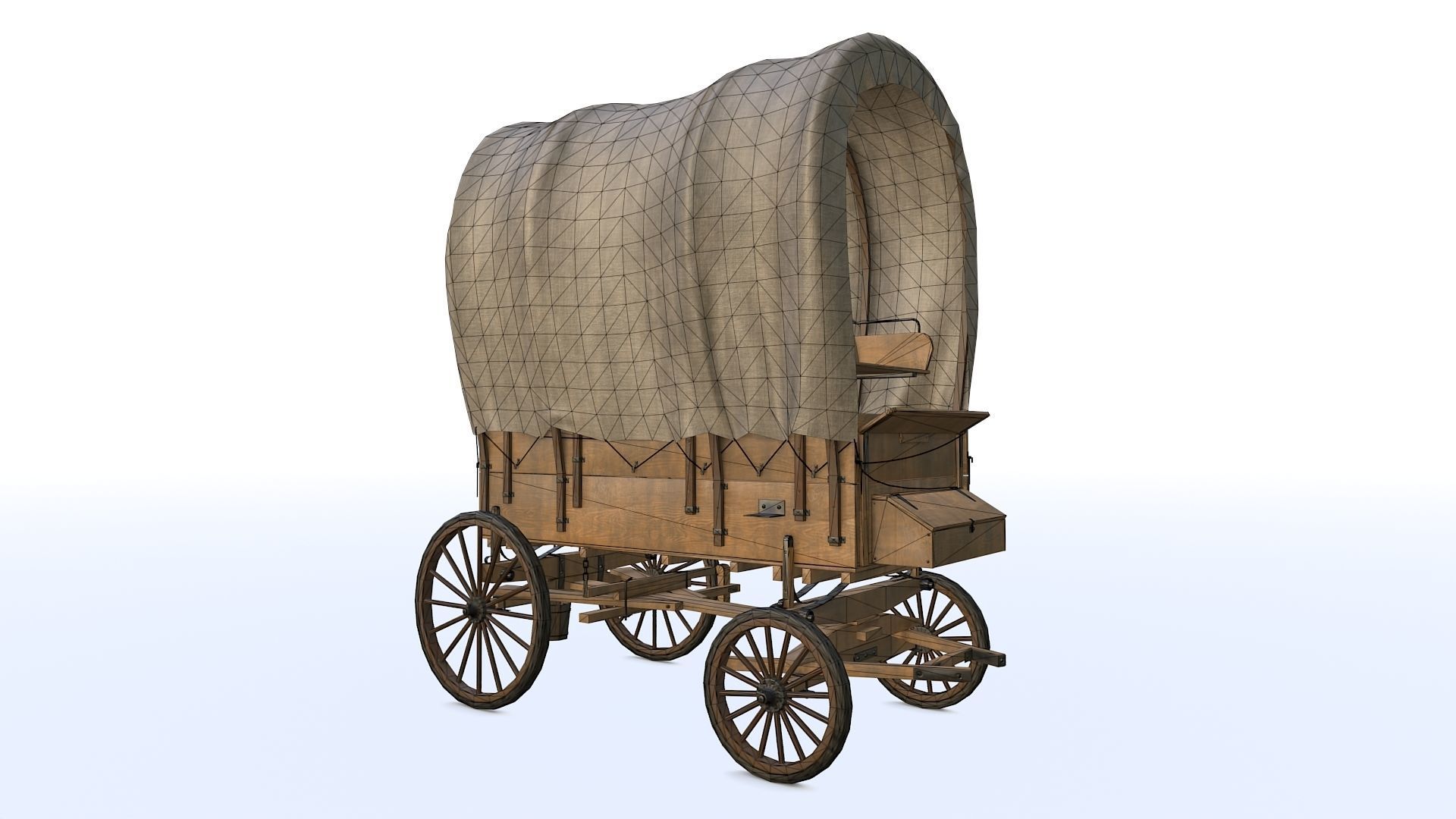 Western Covered Wagon Low-poly 3D model_11