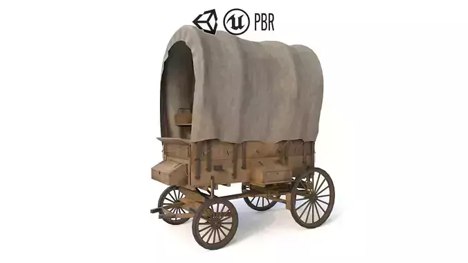 Western Covered Wagon Low-poly 3D model
