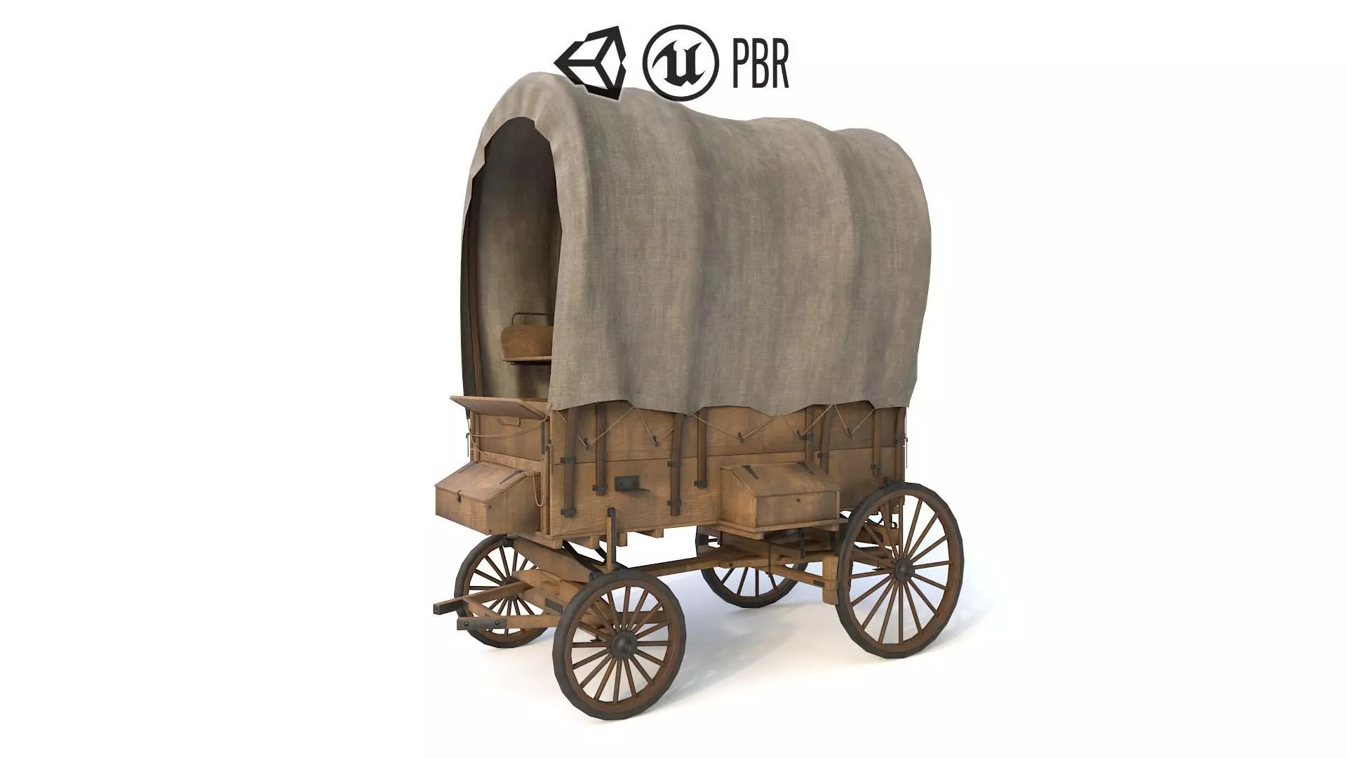 Western Covered Wagon Low-poly 3D model_0