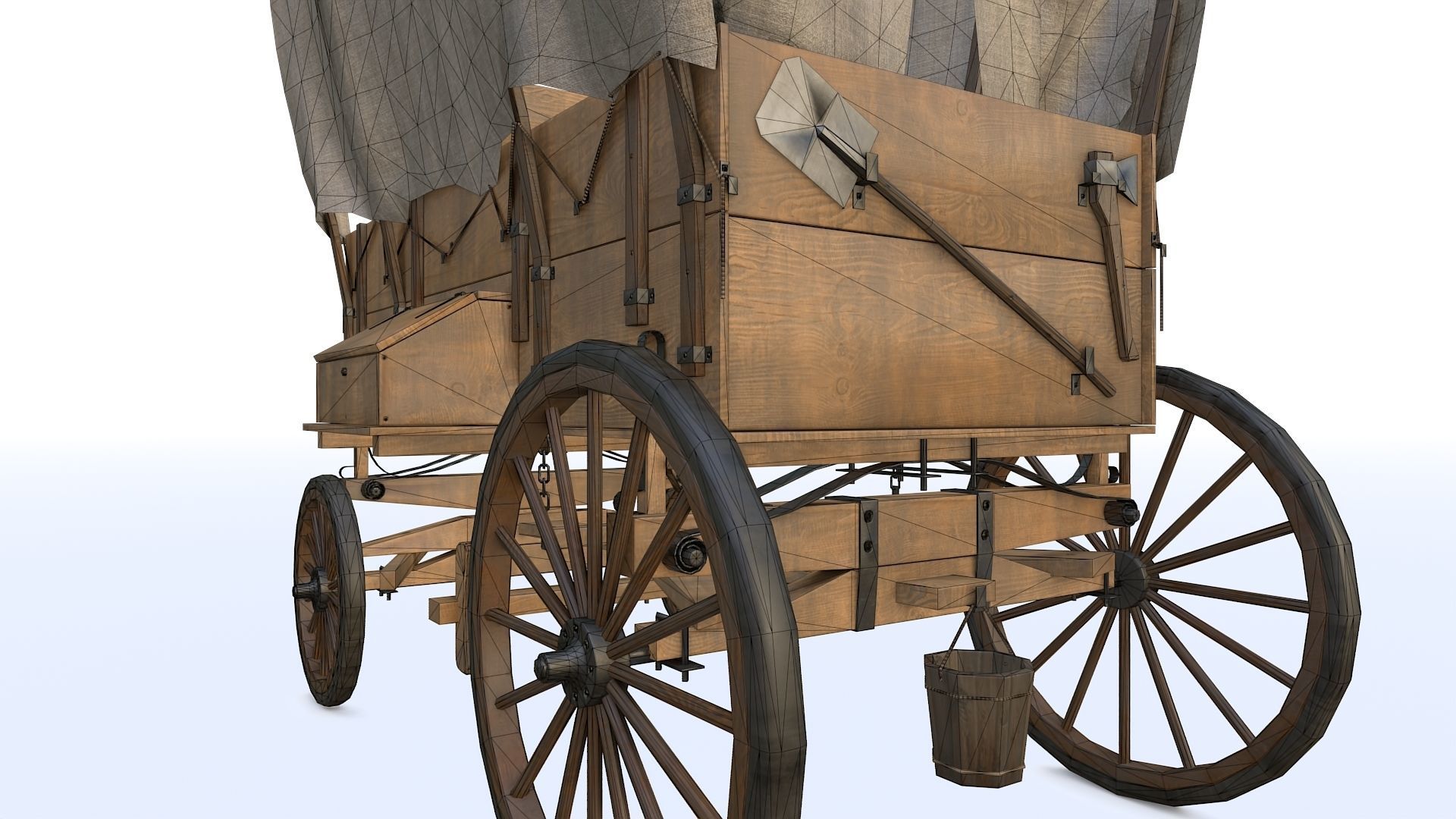 Western Covered Wagon Low-poly 3D model_19