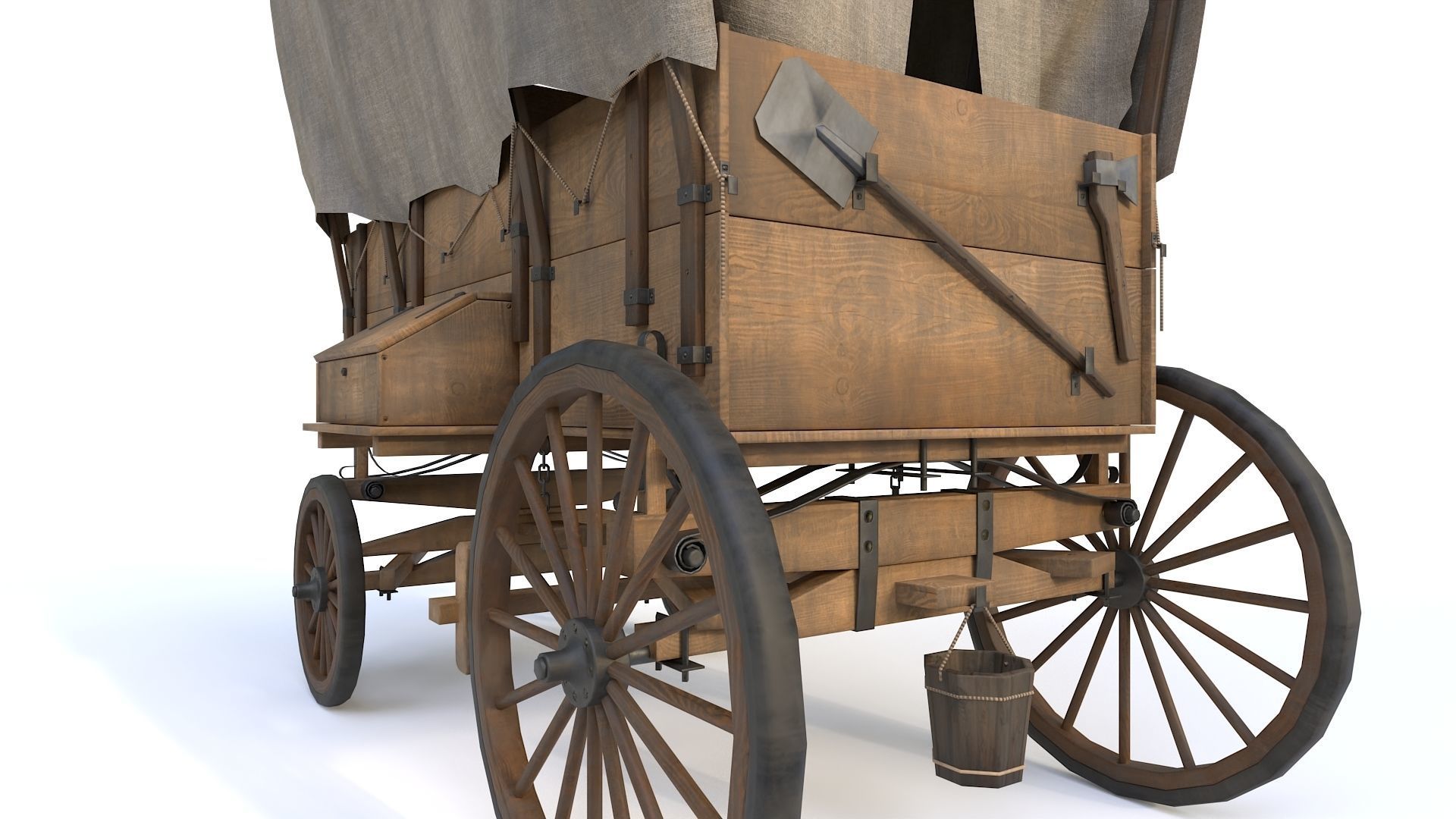 Western Covered Wagon Low-poly 3D model_9