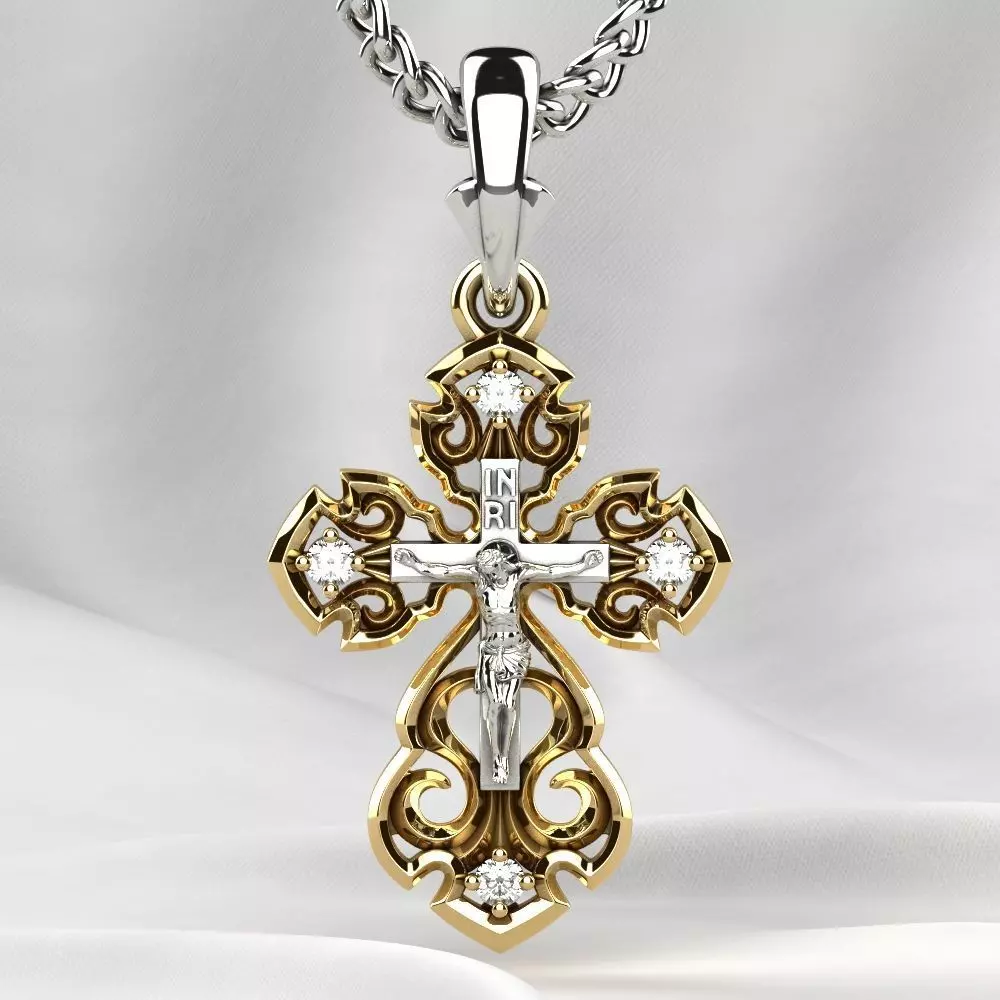 Gold Cross With Crucifixion 3D print model_0