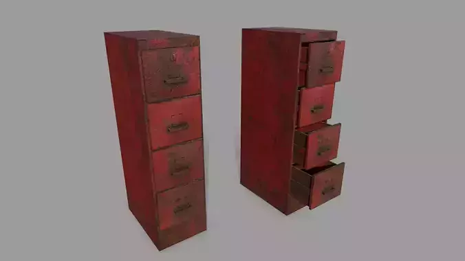 Cabinet metal with drawers Low-poly 3D model