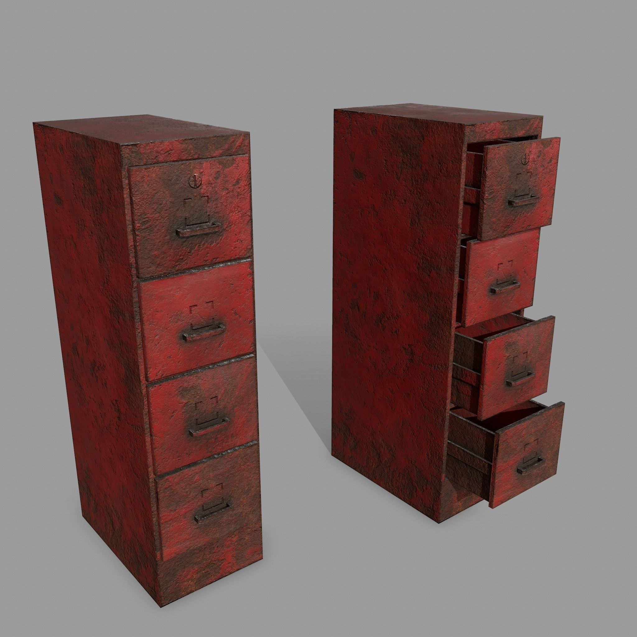 Cabinet metal with drawers Low-poly 3D model_2