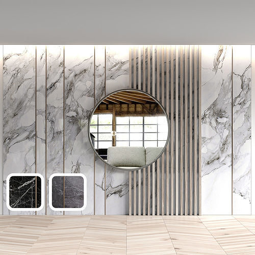 Marble panels with planks and mirror 3D model