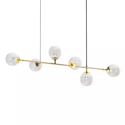 Untitled modern brass pendant light with six glass globes