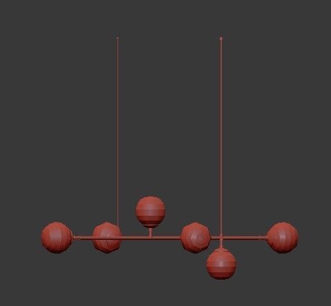 Untitled modern brass pendant light with six glass globes 3D model_4