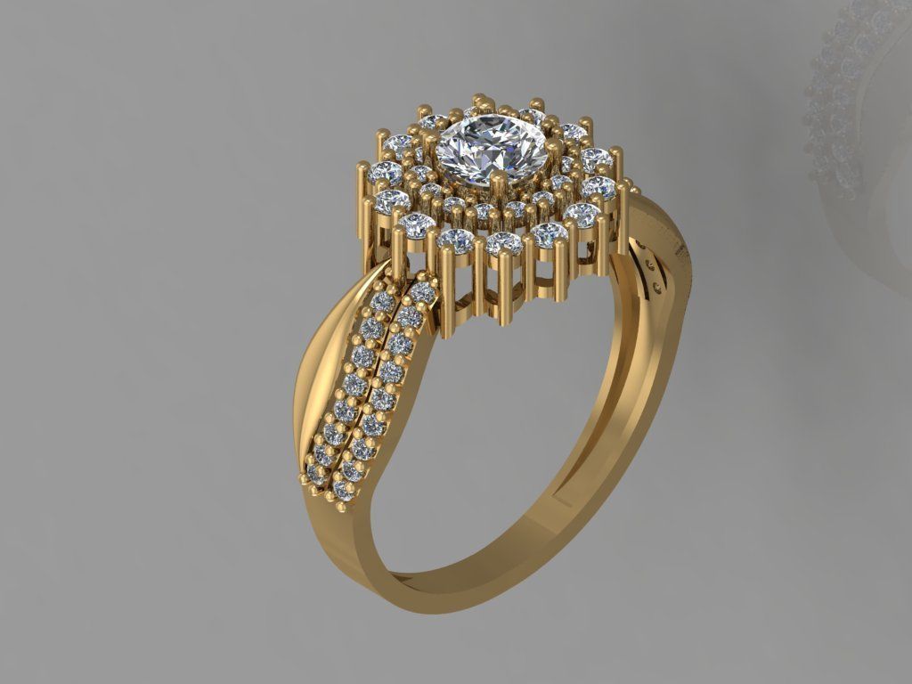 GC GOLD T106- Diamond solitarie gold ring 3D print model_4