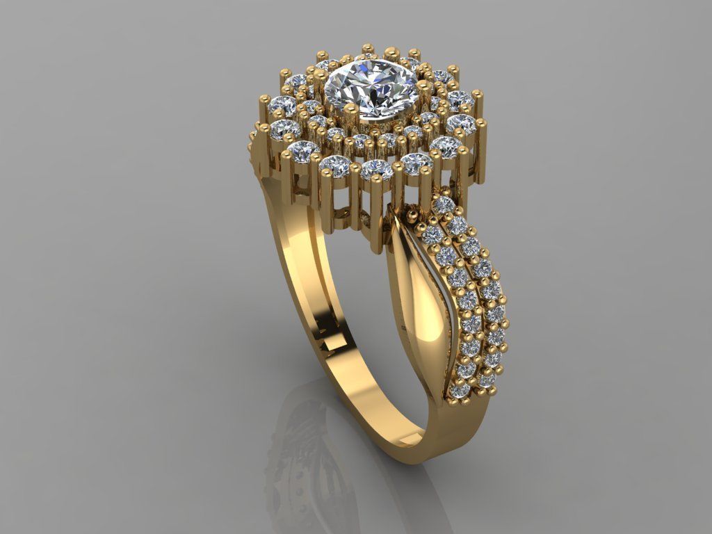 GC GOLD T106- Diamond solitarie gold ring 3D print model_2