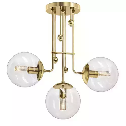 Untitled three light brass ceiling fixture with clear glass globes