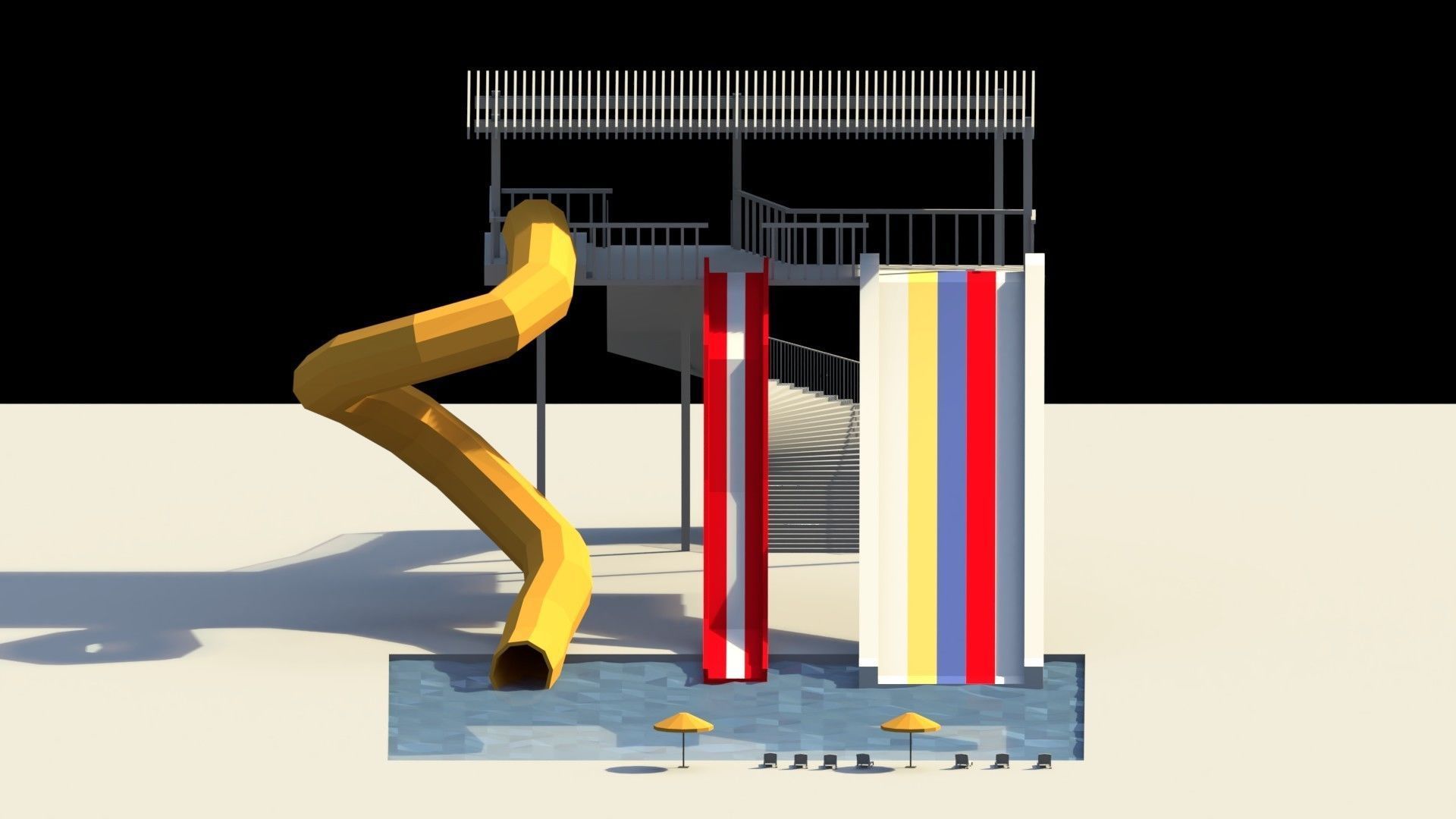 Low Poly Water Slides Low-poly 3D model_7