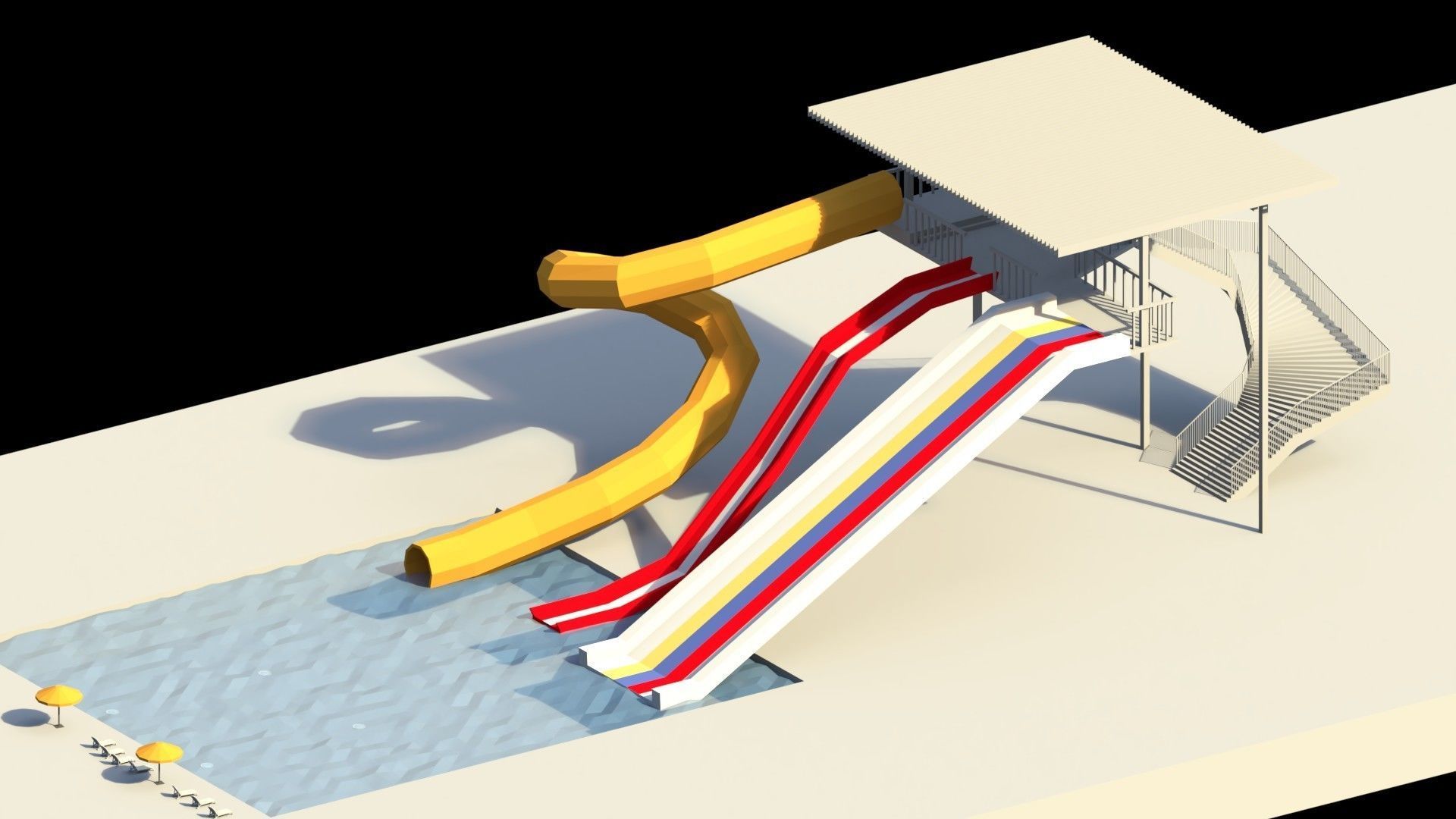 Low Poly Water Slides Low-poly 3D model_4