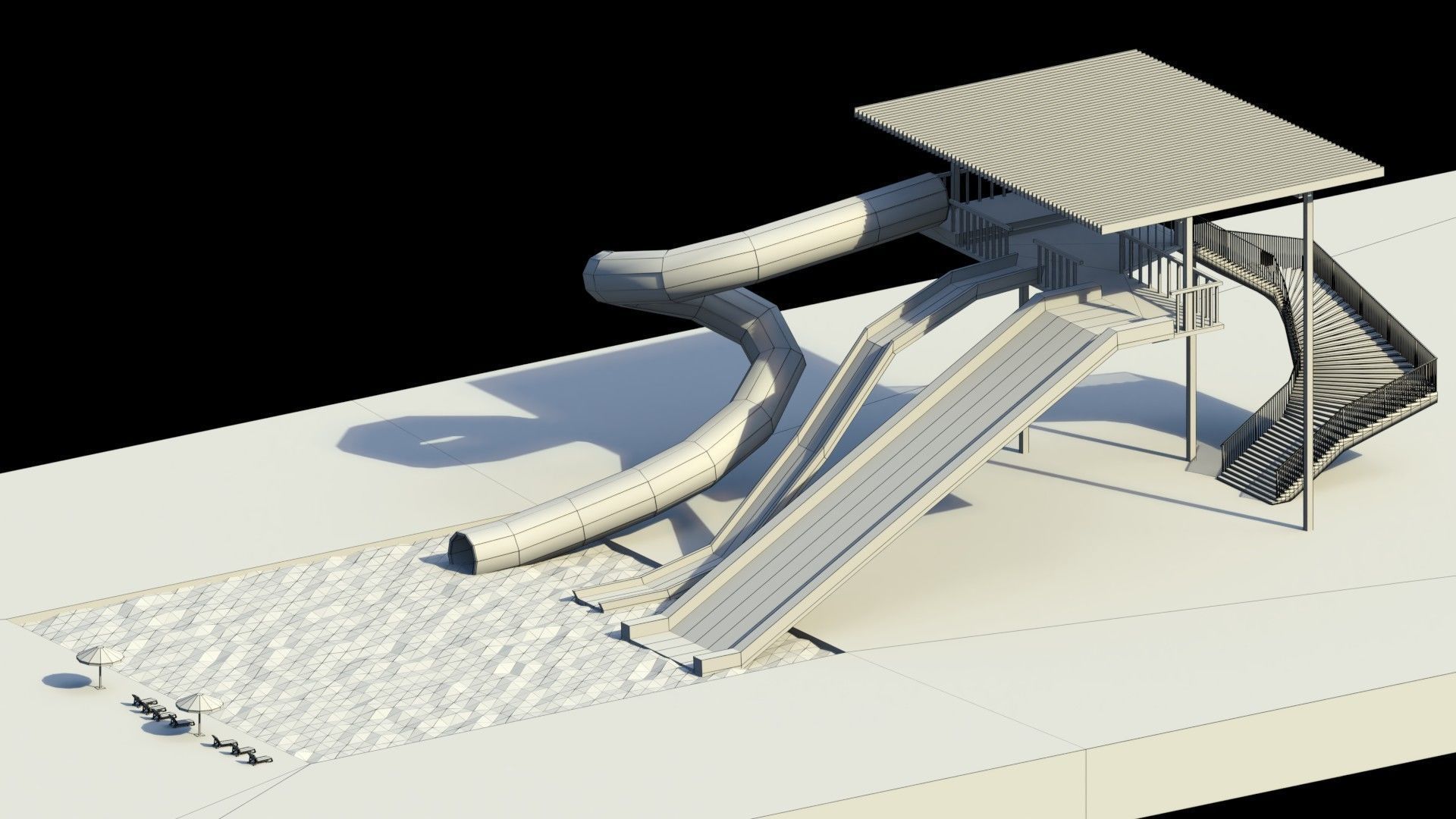 Low Poly Water Slides Low-poly 3D model_1