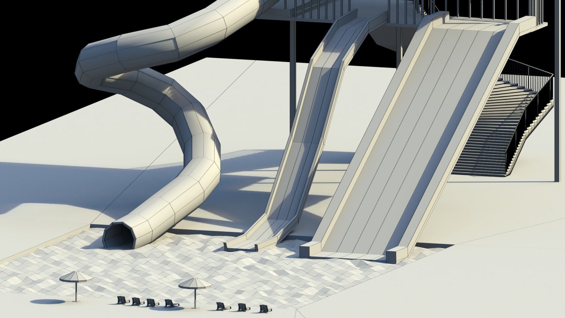 Low Poly Water Slides Low-poly 3D model_3