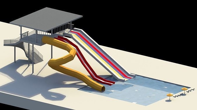Low Poly Water Slides Low-poly 3D model