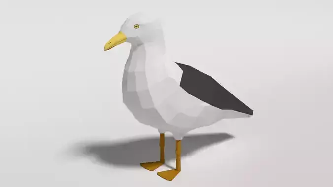 Low Poly Cartoon Seagull Low-poly 3D model