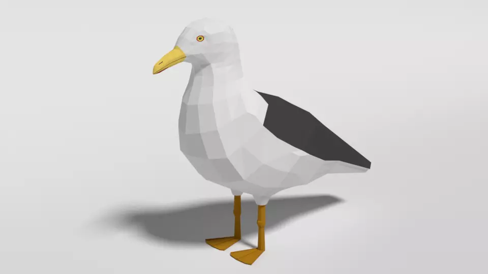 Low Poly Cartoon Seagull Low-poly 3D model
