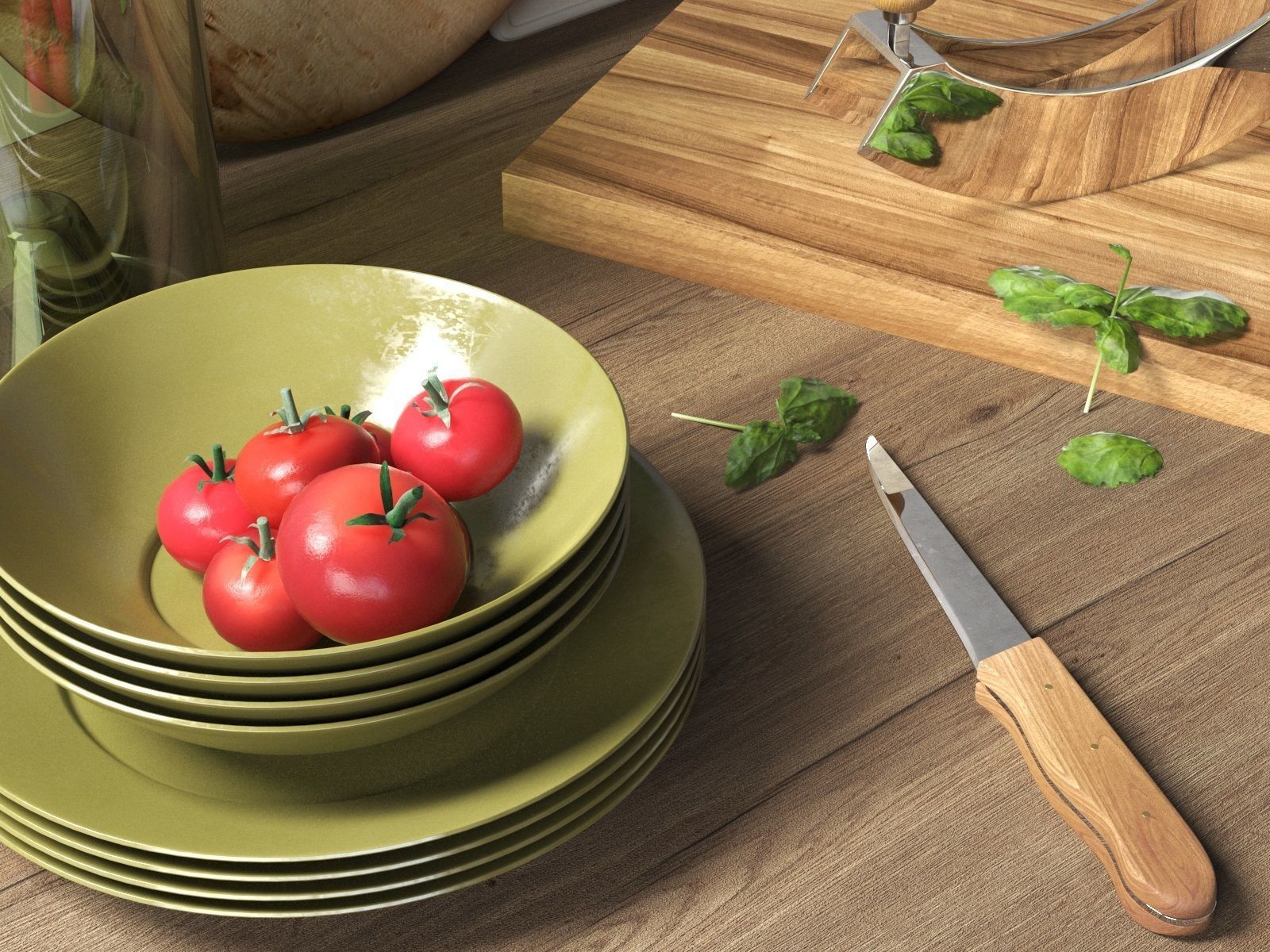 Kitchenware with Vegetables 3D model_1
