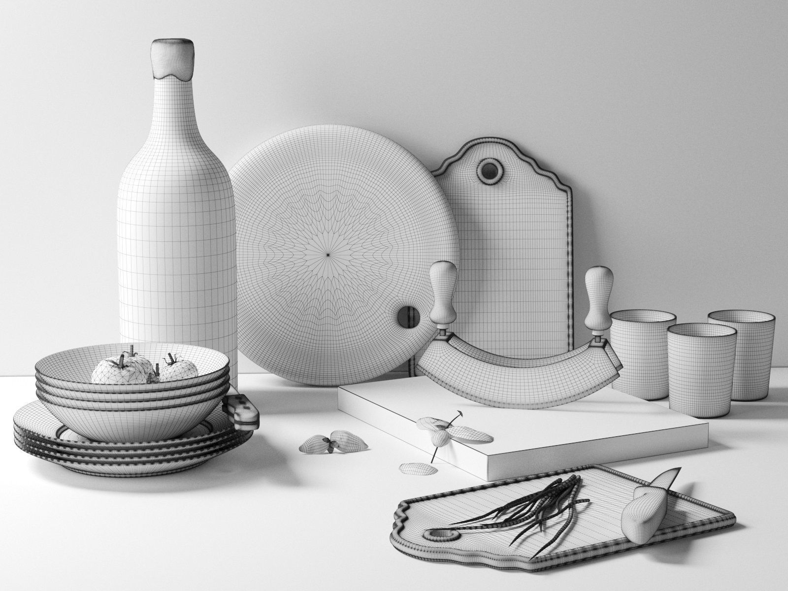 Kitchenware with Vegetables 3D model_3