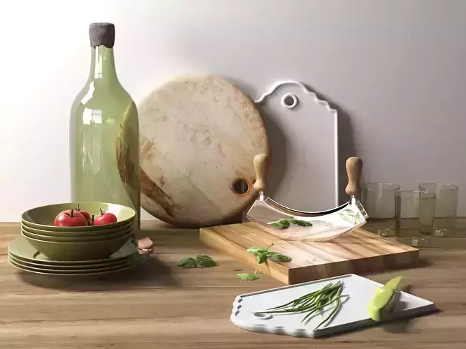 Kitchenware with Vegetables 3D model