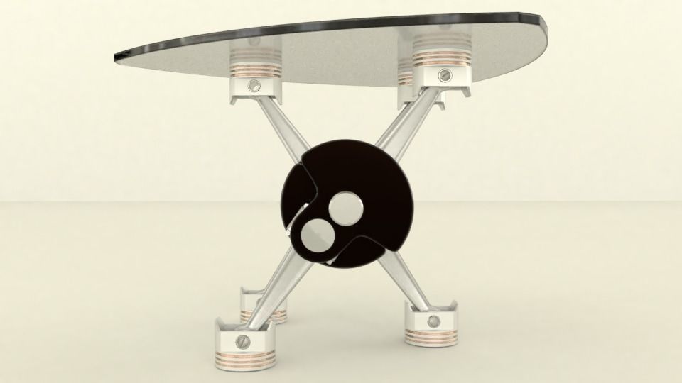 Mototable triangular glass table with wheels 3D model_4