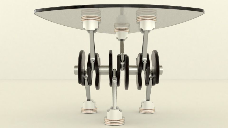 Mototable triangular glass table with wheels 3D model_3