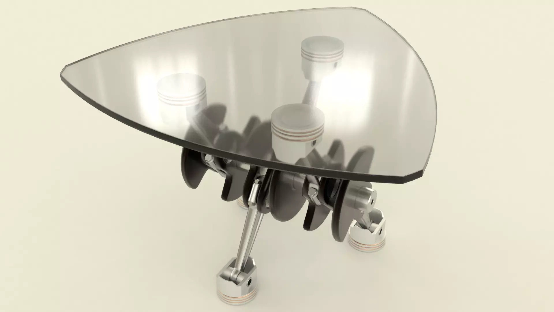 Mototable triangular glass table with wheels 3D model_0