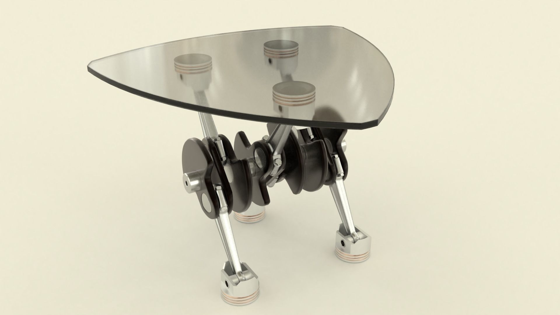 Mototable triangular glass table with wheels 3D model_1