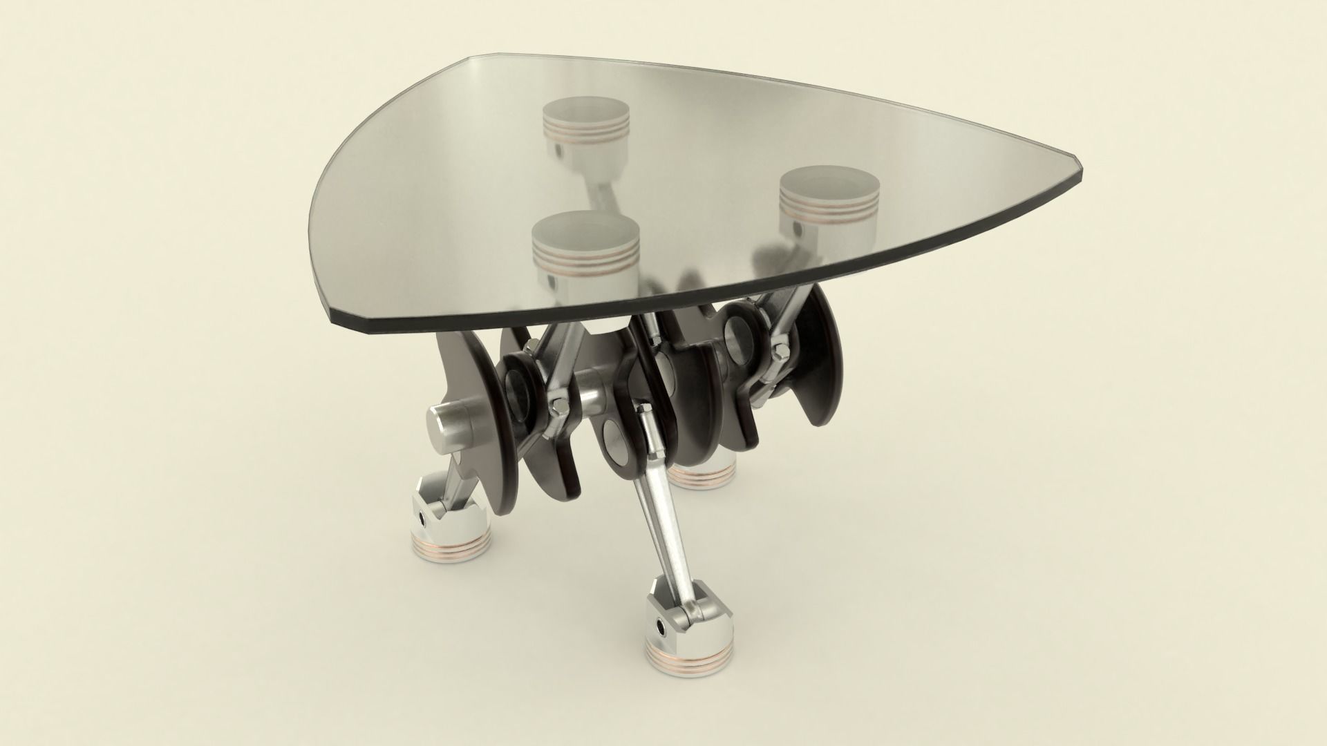 Mototable triangular glass table with wheels 3D model_2
