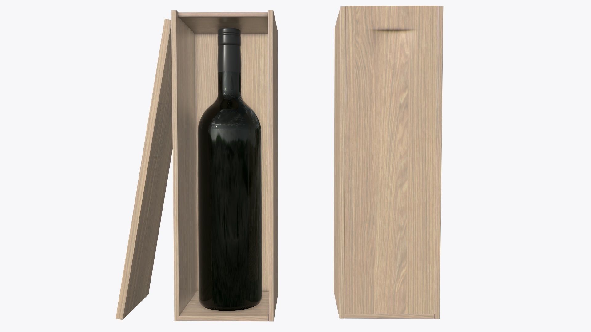 Wine bottle with wooden box 3D model_2