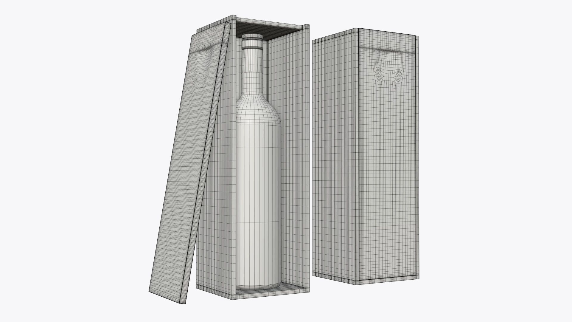Wine bottle with wooden box 3D model_4