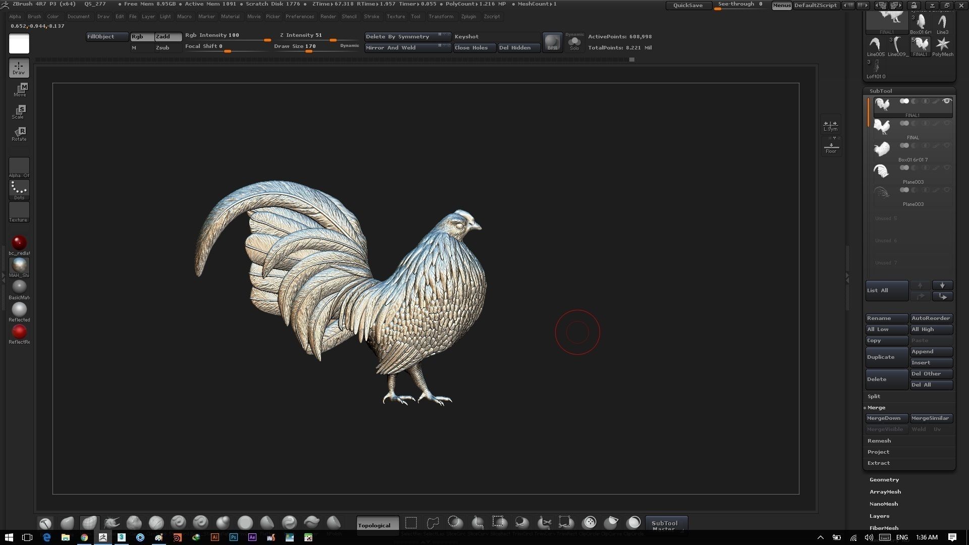 Rooster silver 3D model_13