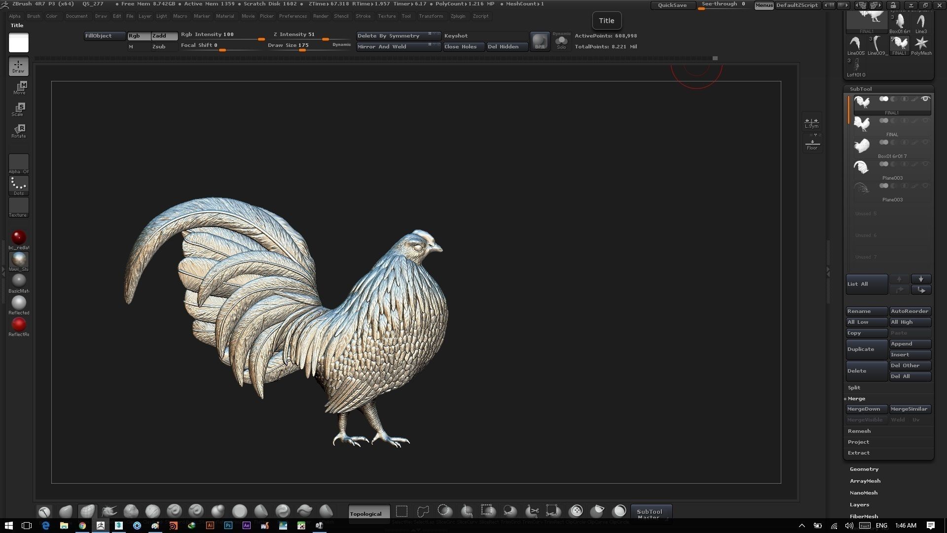 Rooster silver 3D model_10