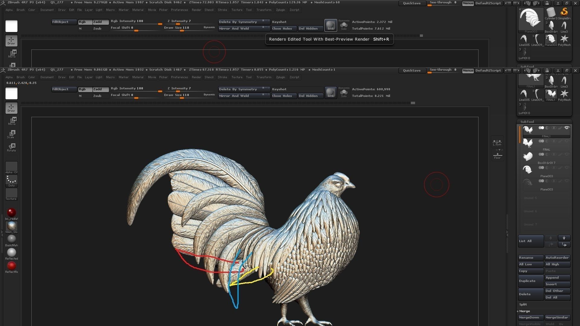 Rooster silver 3D model_12