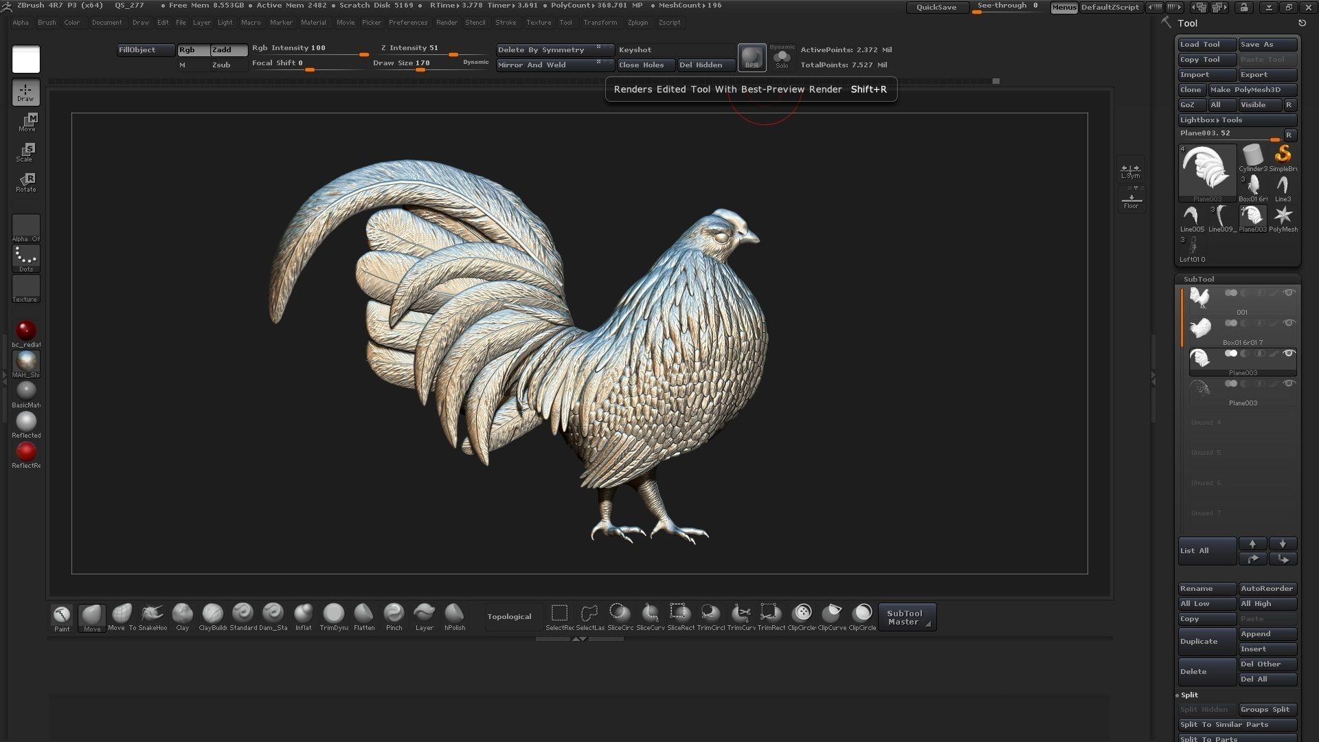 Rooster silver 3D model_4