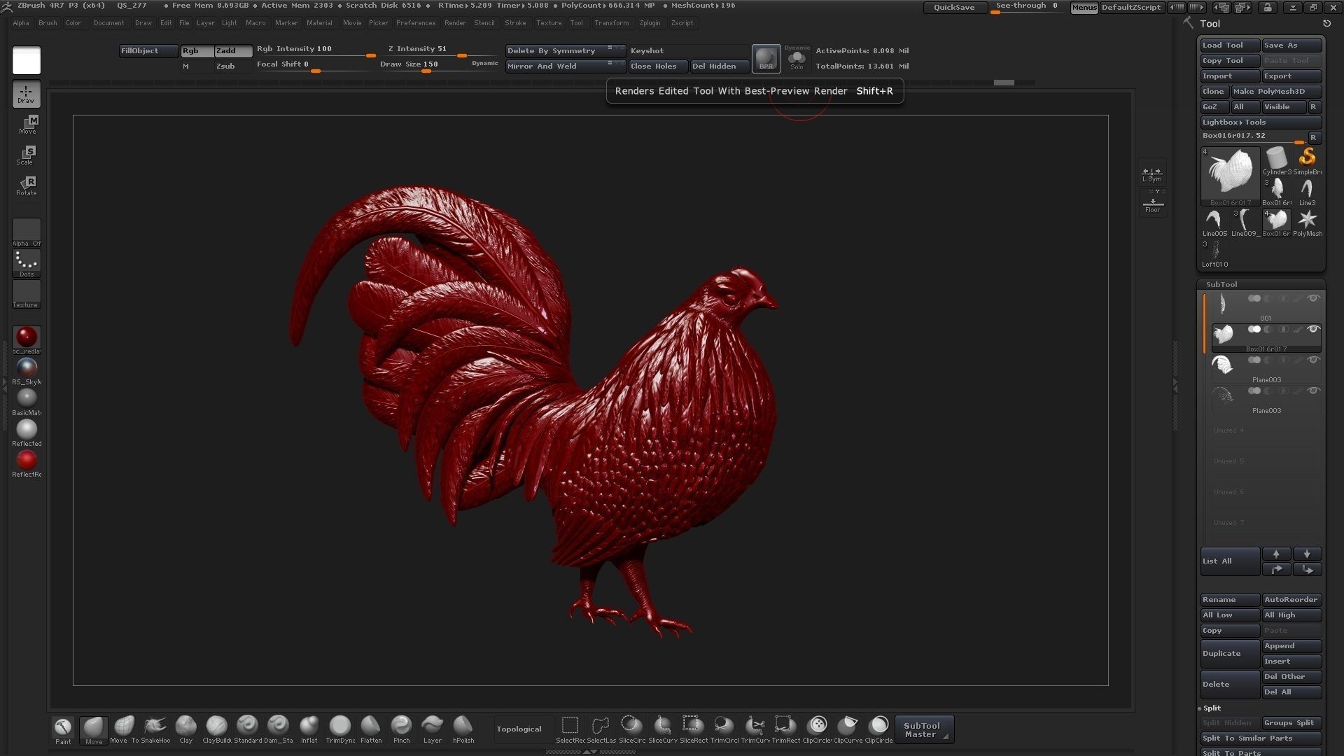 Rooster silver 3D model_8