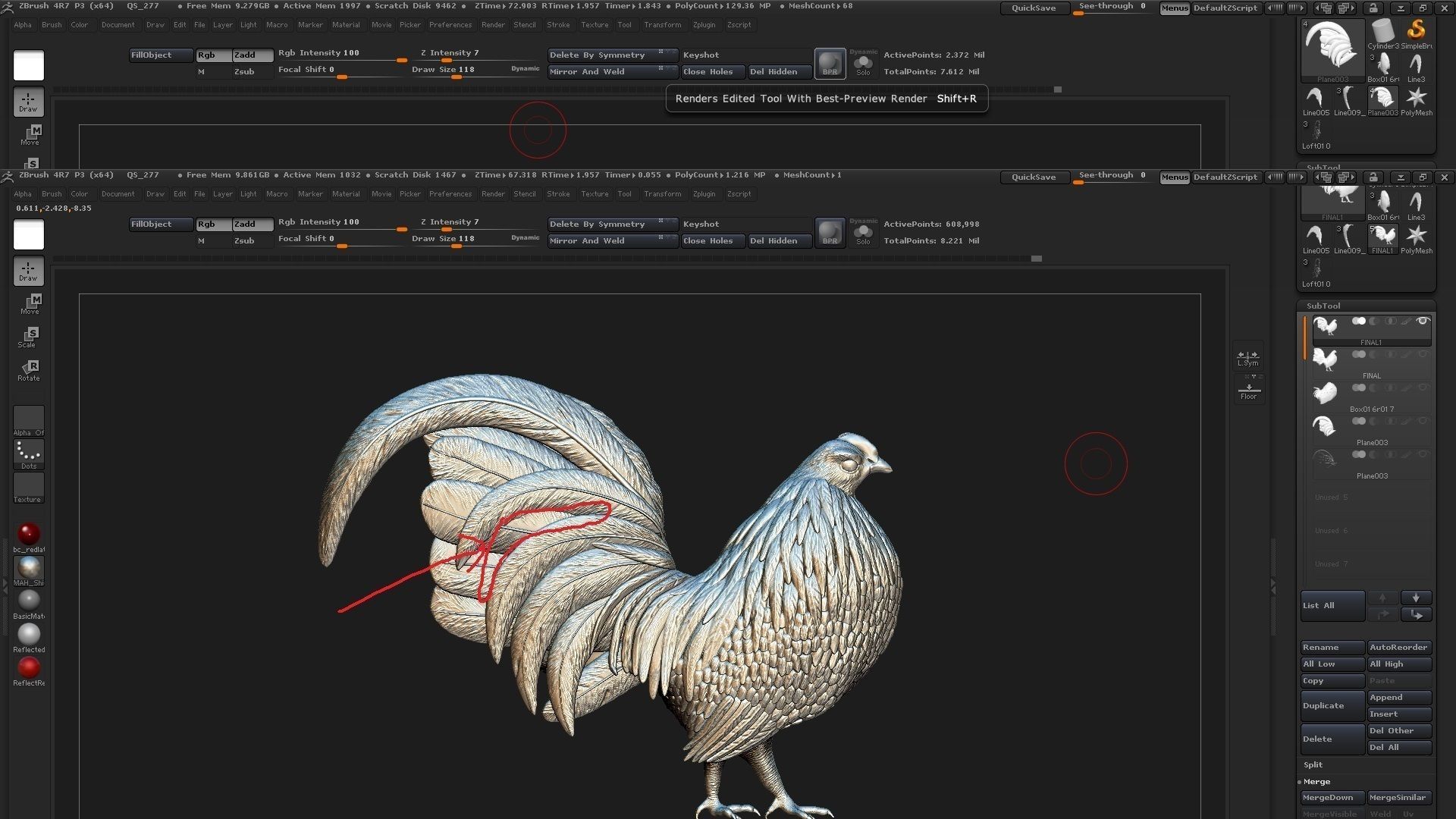 Rooster silver 3D model_14