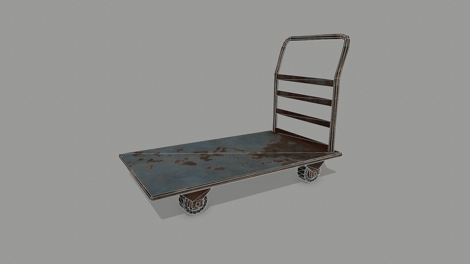 Trolley metal hand cart Low-poly 3D model_9