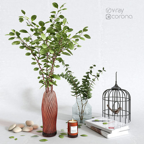 Decorative set with eucalyptus in a vase 3D model